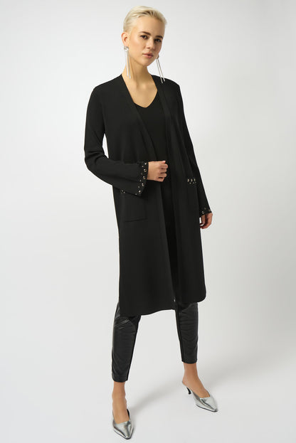 Joseph Ribkoff Black Studded Long Sweater Knit Cardigan 253990-R