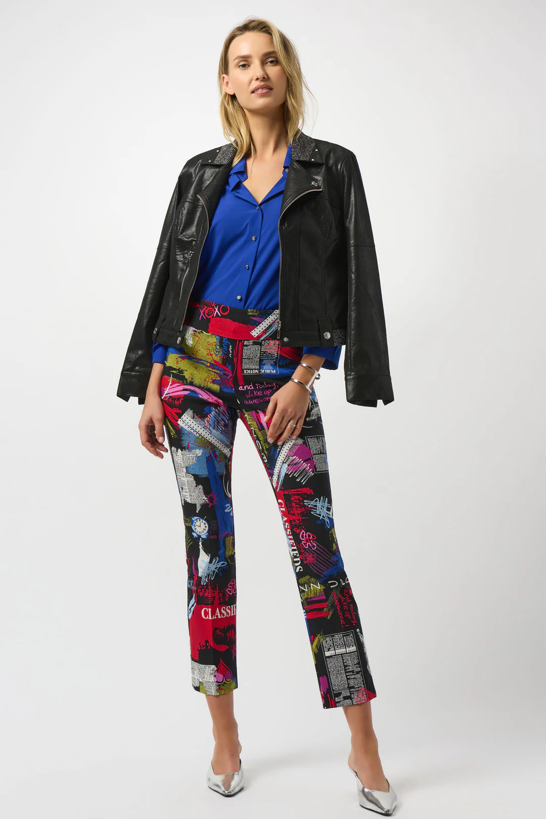 Joseph Ribkoff Black Foiled Faux Suede Moto Jacket 253978