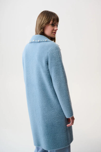 Joseph Ribkoff Chambray Pearl Trim Feather Yarn Coat 261997