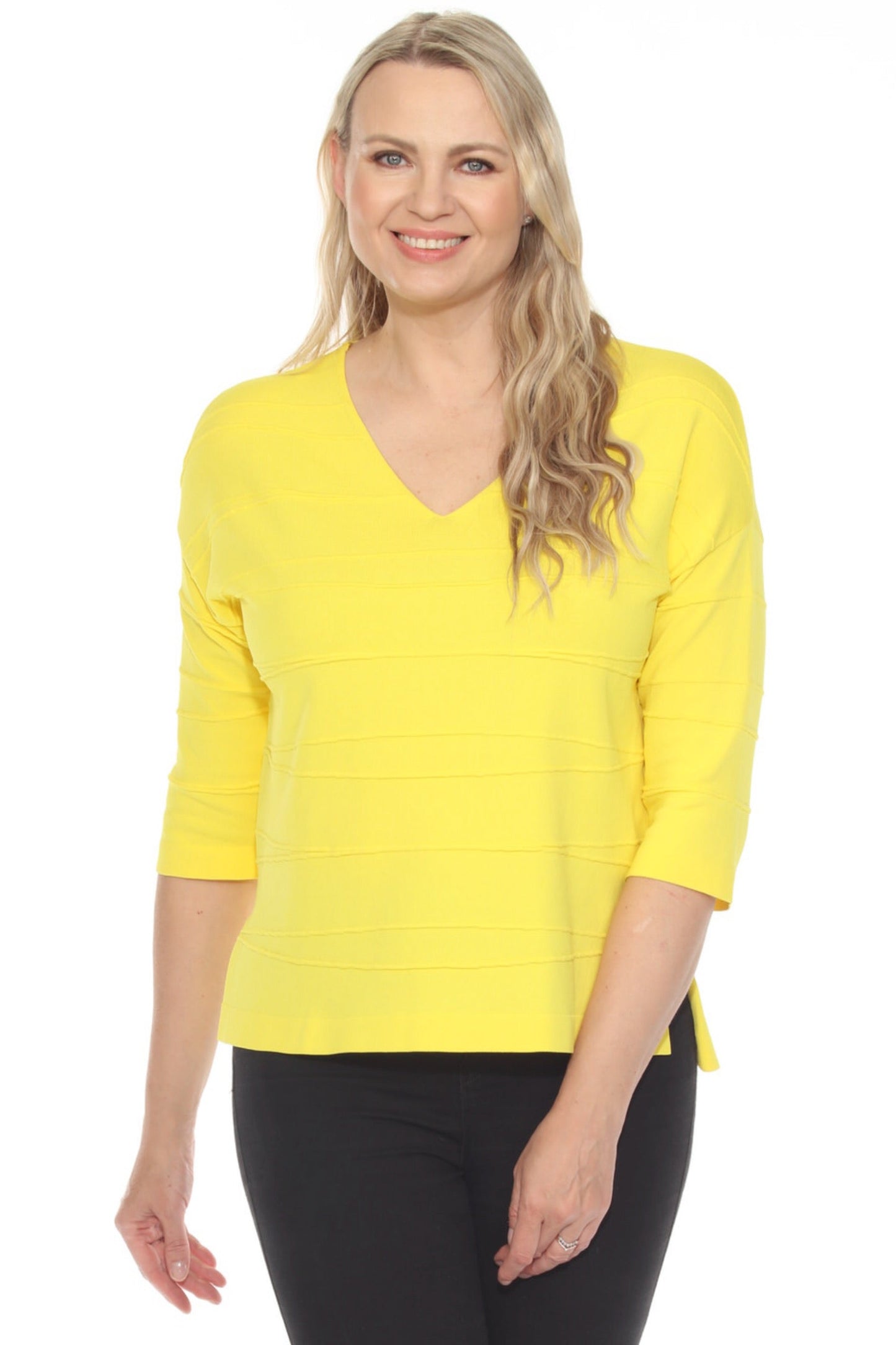 Joseph Ribkoff Textured Stripe V-Neck 3/4 Sleeve Knit Top 251923