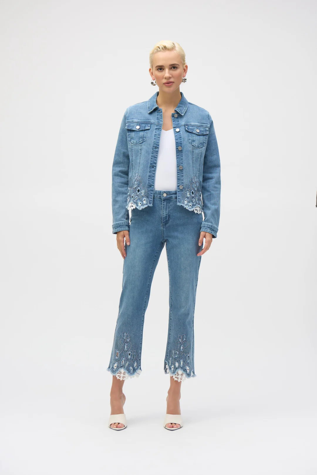 Joseph Ribkoff Denim Medium Blue Embroidered Jacket 252911