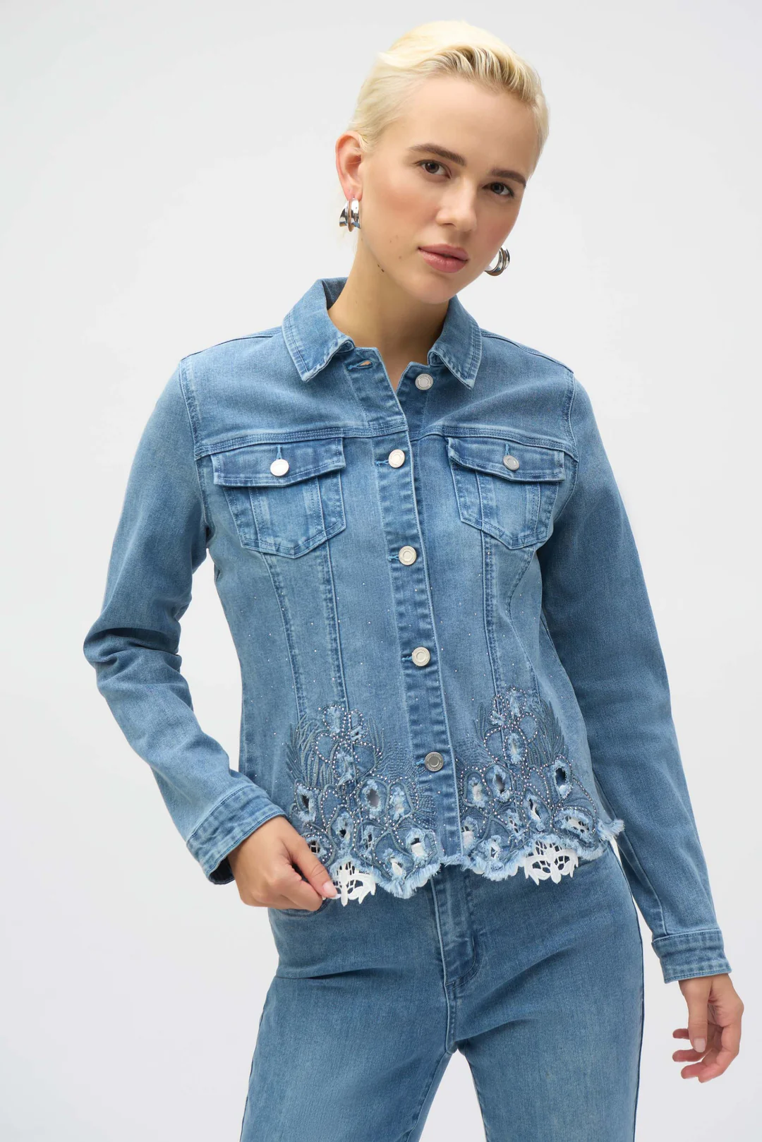Joseph Ribkoff Denim Medium Blue Embroidered Jacket 252911