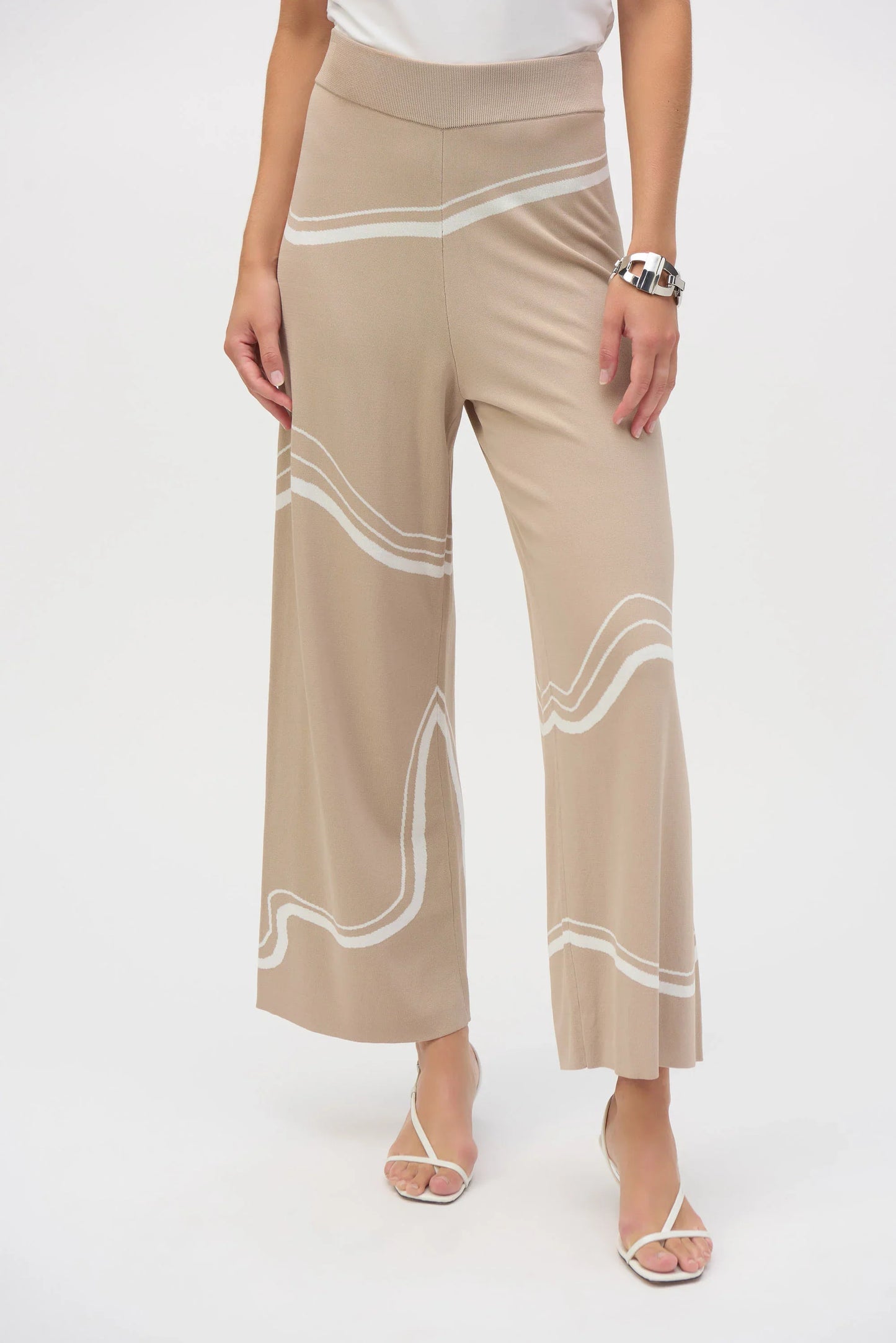 Joseph Ribkoff Dune/Ecru Wavy Stripes High Waist Wide Leg Pants 252931