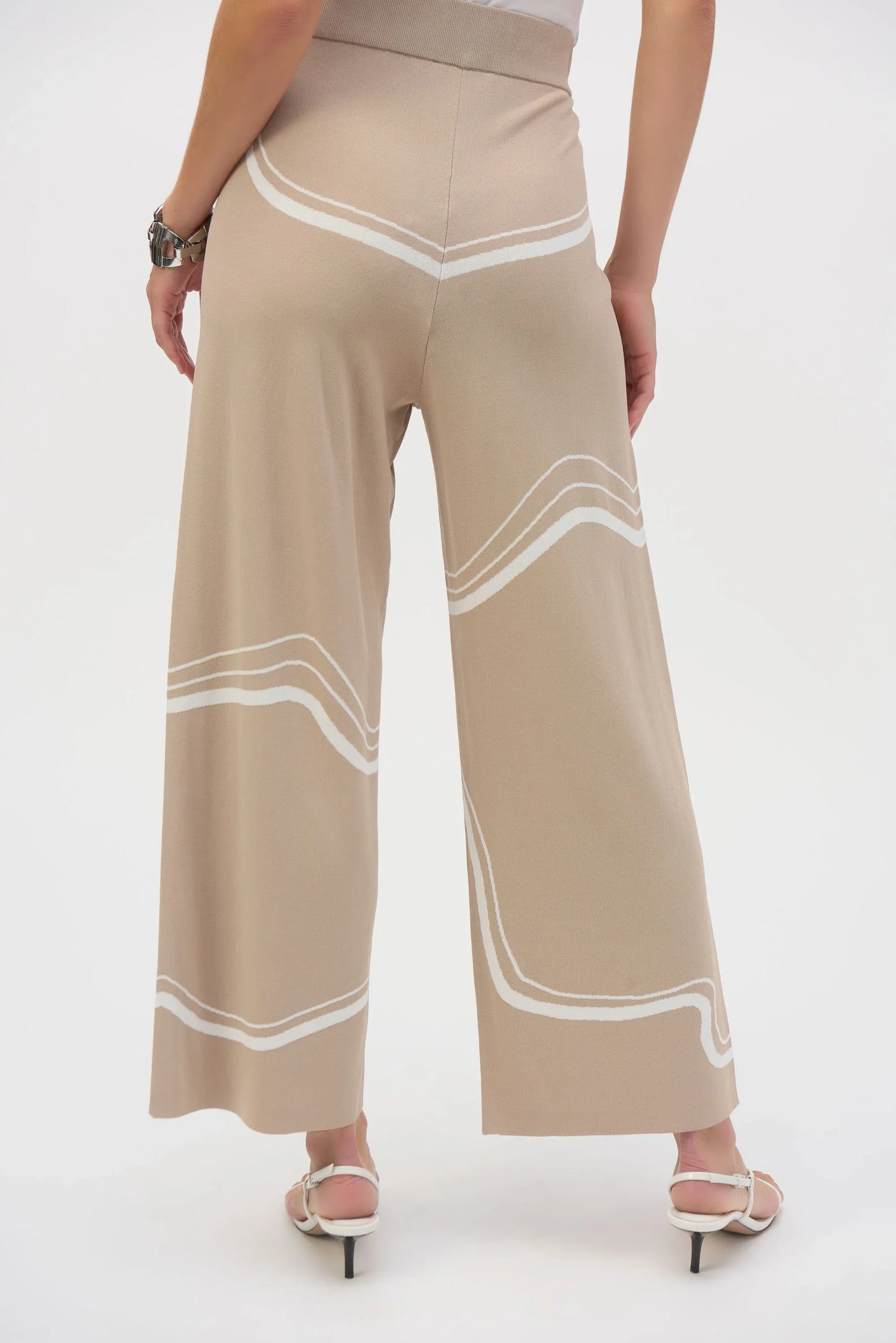 Joseph Ribkoff Dune/Ecru Wavy Stripes High Waist Wide Leg Pants 252931