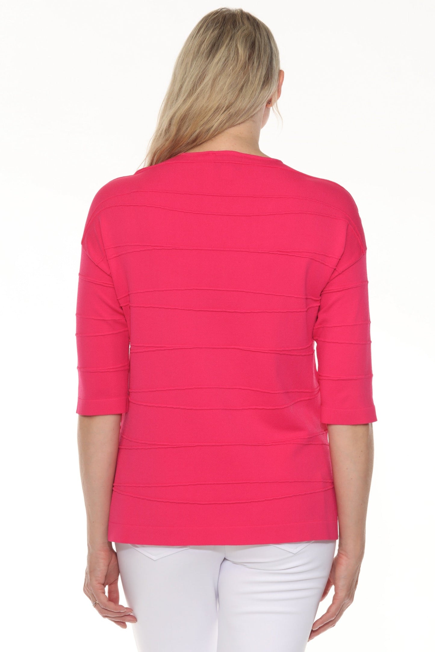 Joseph Ribkoff Textured Stripe V-Neck 3/4 Sleeve Knit Top 251923
