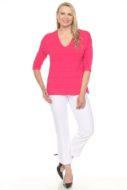 Joseph Ribkoff Textured Stripe V-Neck 3/4 Sleeve Knit Top 251923