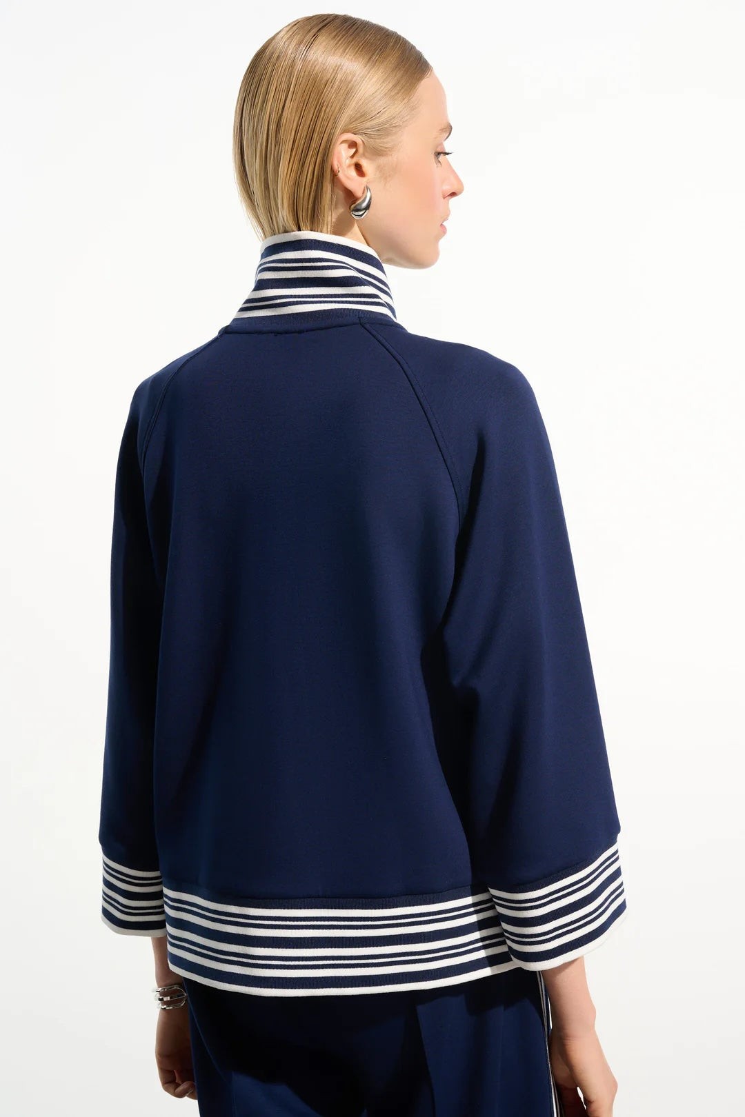 Joseph Ribkoff Indigo/Vanilla Striped Zip Up Boxy Jacket 261617