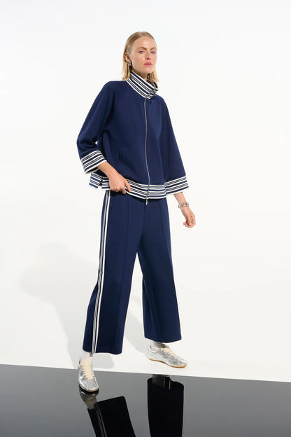 Joseph Ribkoff Indigo/Vanilla Striped Zip Up Boxy Jacket 261617