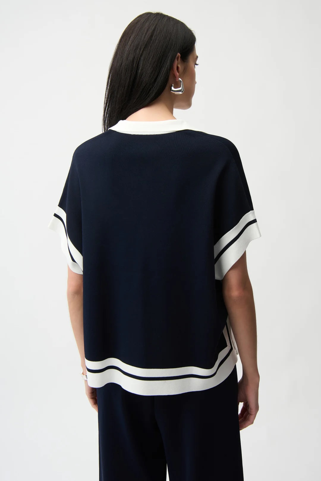 Joseph Ribkoff Midnight Blue/Vanilla Striped Boxy Polo Sweater 261941