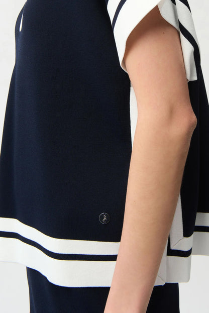 Joseph Ribkoff Midnight Blue/Vanilla Striped Boxy Polo Sweater 261941