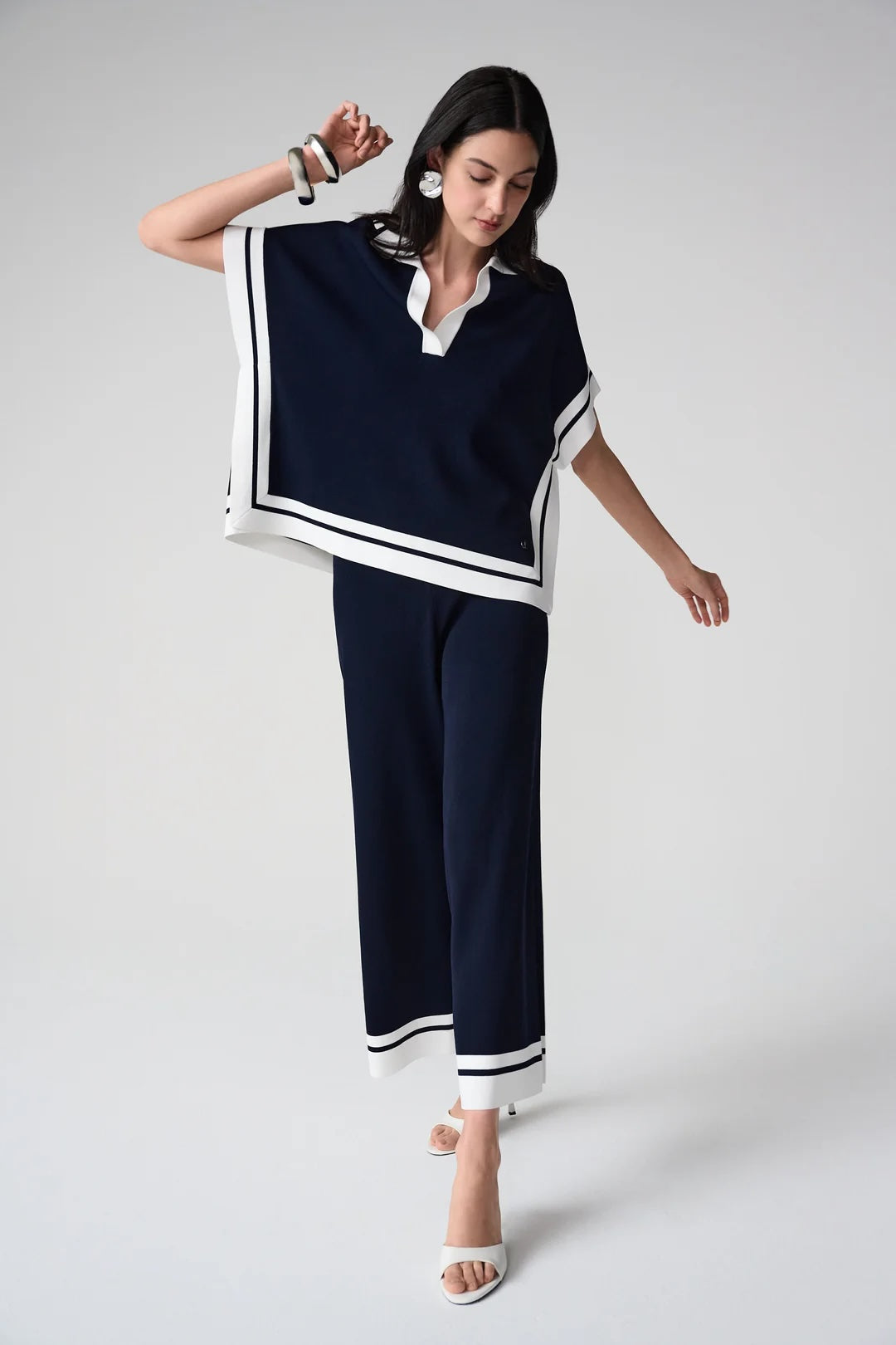 Joseph Ribkoff Midnight Blue/Vanilla Striped Boxy Polo Sweater 261941