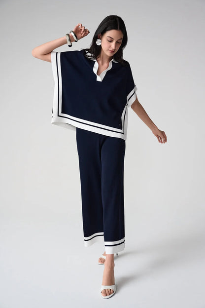 Joseph Ribkoff Midnight Blue/Vanilla Striped Boxy Polo Sweater 261941