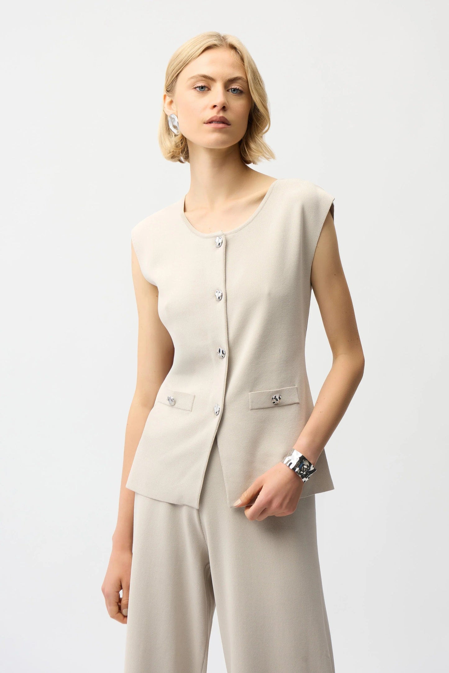 Joseph Ribkoff Moonstone Button Front Knitted Vest 261938