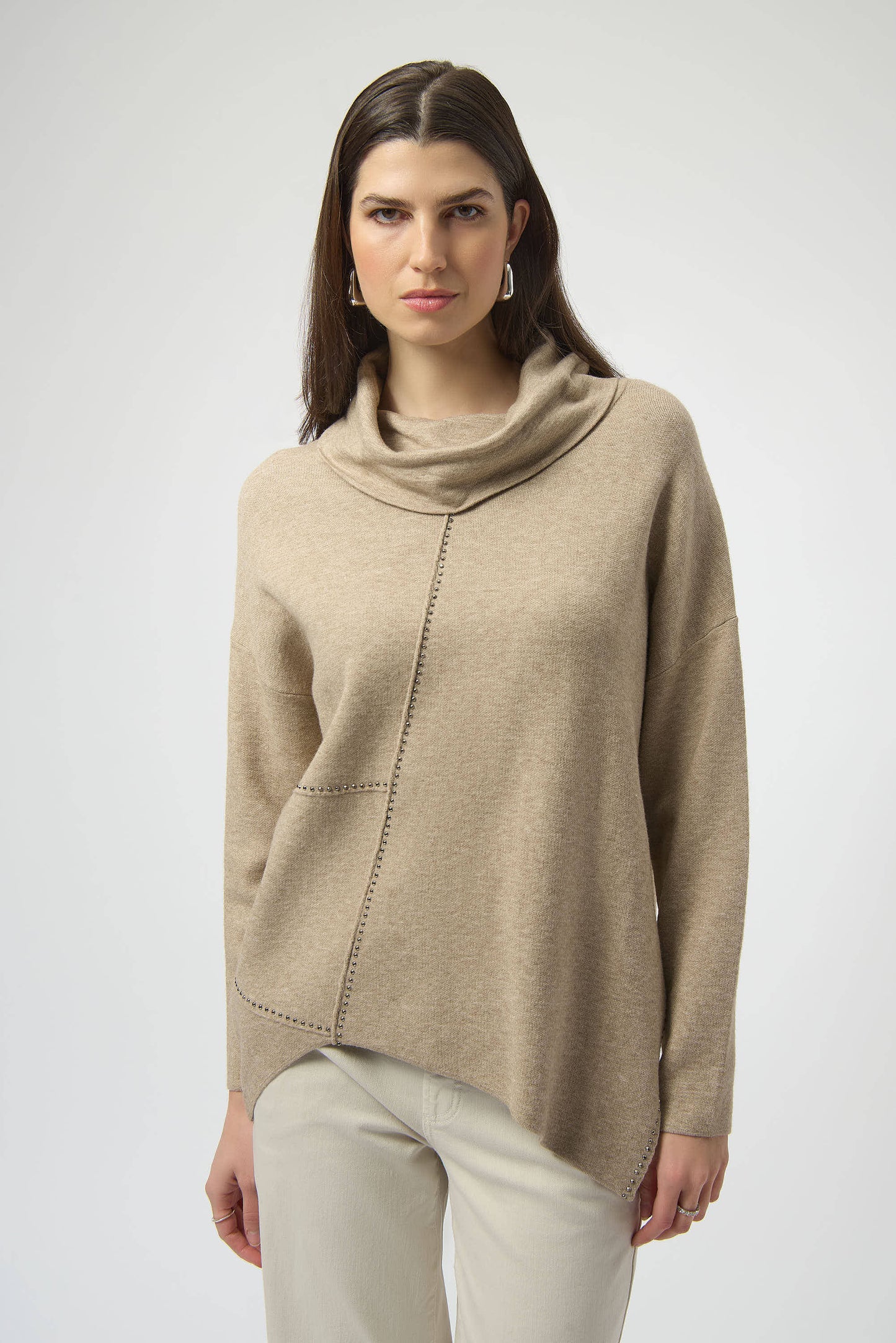 Joseph Ribkoff Cowl Neck Embellished Asymmetric Sweater Top 253913