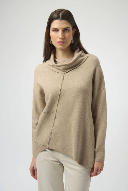 Joseph Ribkoff Cowl Neck Embellished Asymmetric Sweater Top 253913