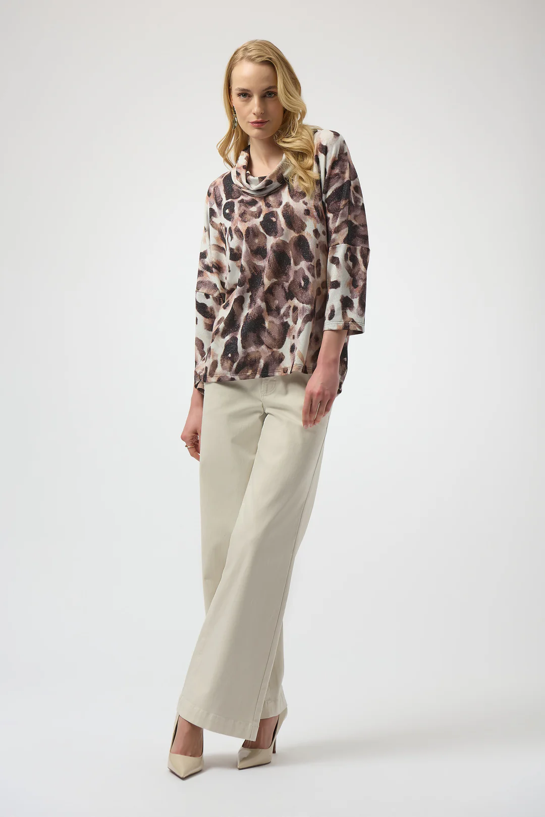 Joseph Ribkoff Off-White/Multi Animal Print 3/4 Sleeves Tunic Top 254033