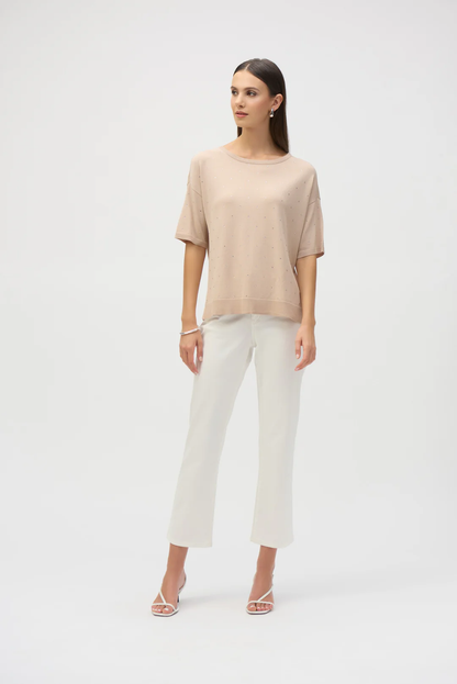 Joseph Ribkoff Parchment Sweater Knit Elbow Sleeves Top 252906
