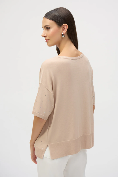 Joseph Ribkoff Parchment Sweater Knit Elbow Sleeves Top 252906