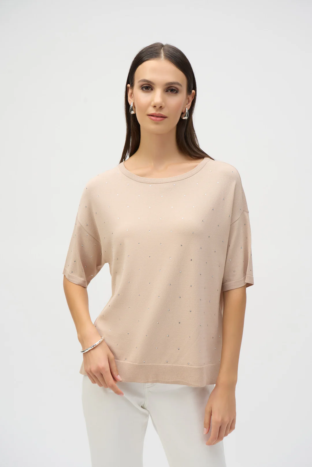 Joseph Ribkoff Parchment Sweater Knit Elbow Sleeves Top 252906