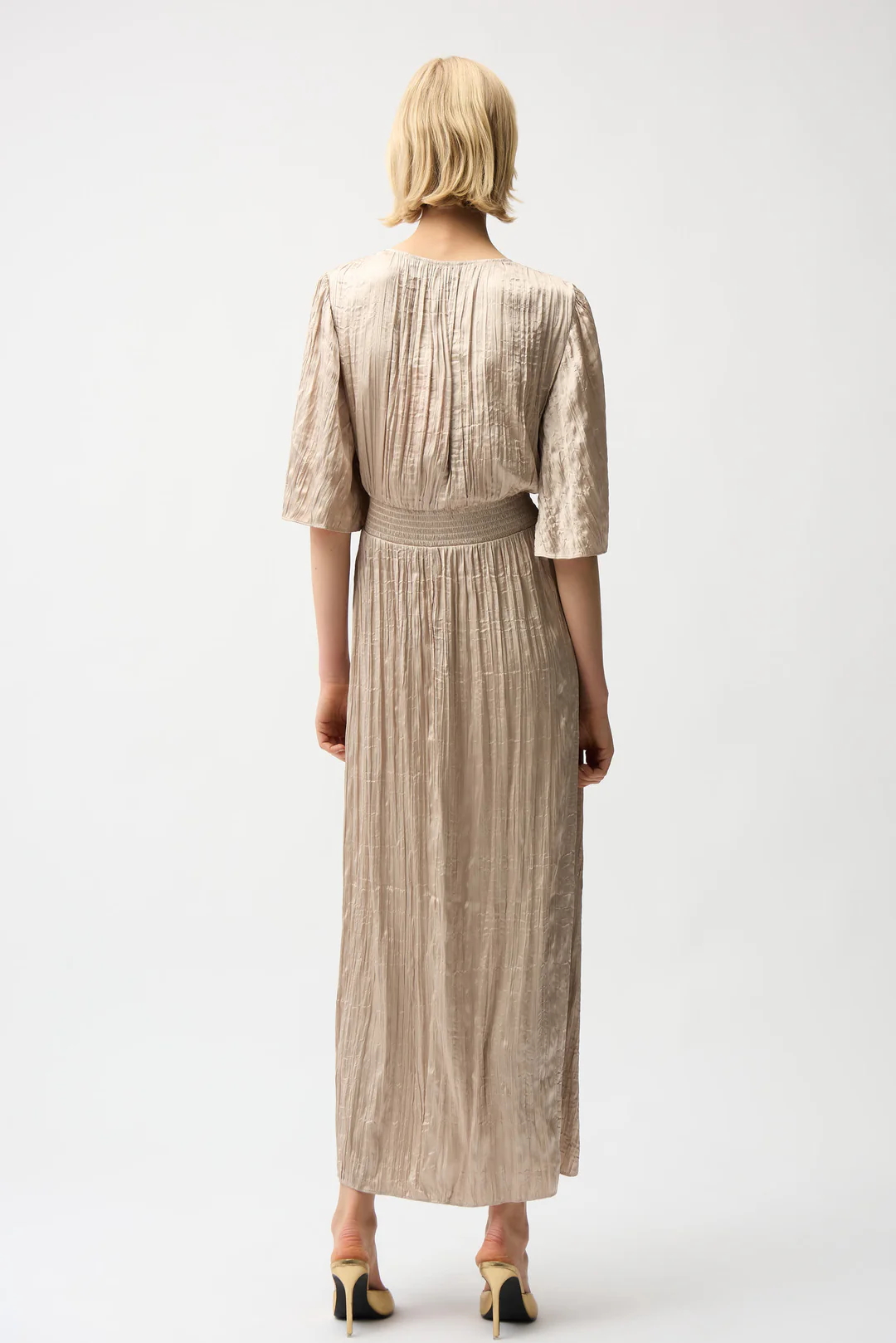 Joseph Ribkoff Pleated Satin V-Neck Maxi Dress 261962
