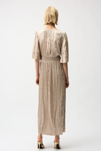 Joseph Ribkoff Pleated Satin V-Neck Maxi Dress 261962