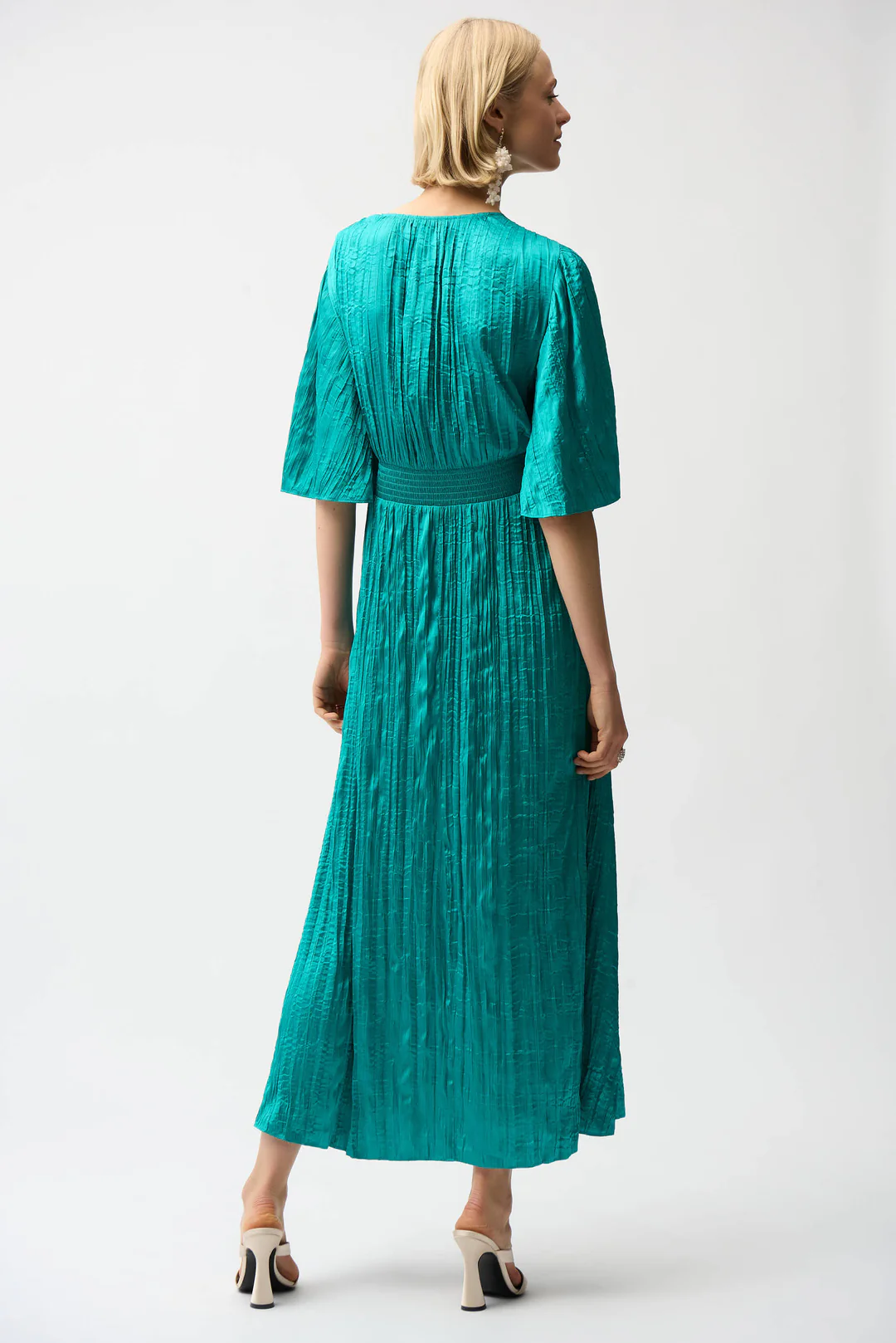 Joseph Ribkoff Pleated Satin V-Neck Maxi Dress 261962