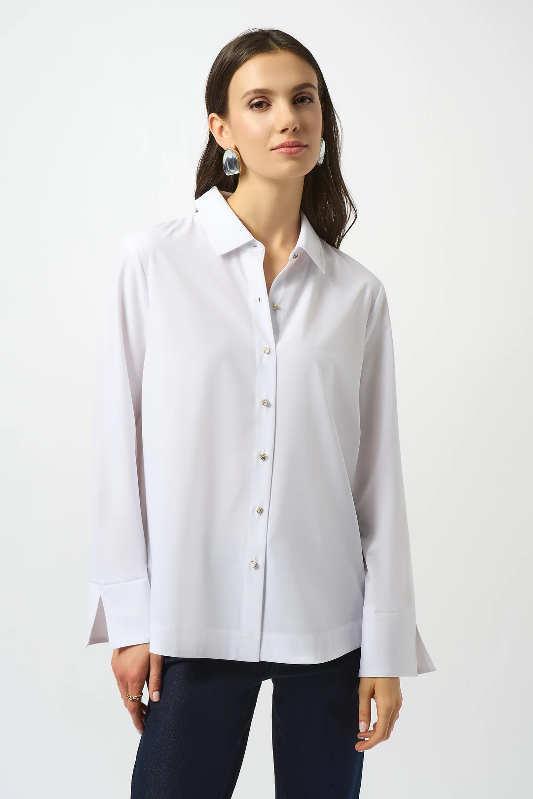 Joseph Ribkoff Poplin Button-Front Back Slit 3/4 Sleeves Top 253923