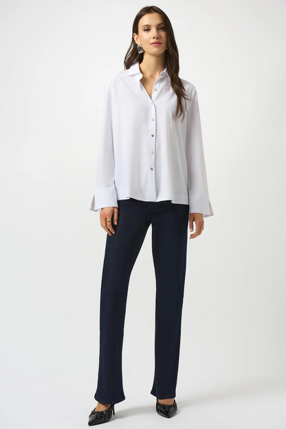 Joseph Ribkoff Poplin Button-Front Back Slit 3/4 Sleeves Top 253923