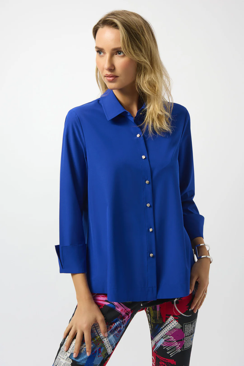 Joseph Ribkoff Poplin Button-Front Back Slit 3/4 Sleeves Top 253923