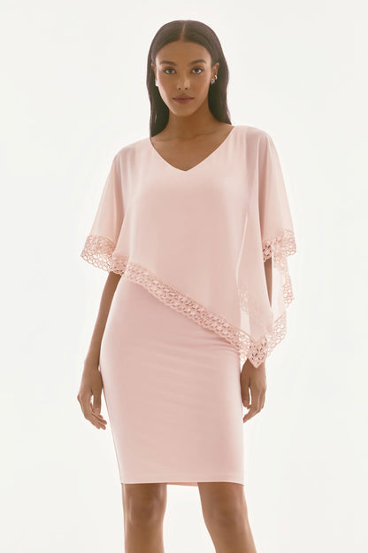 Joseph Ribkoff Lace Trim Chiffon Overlay Sheath Dress 251773