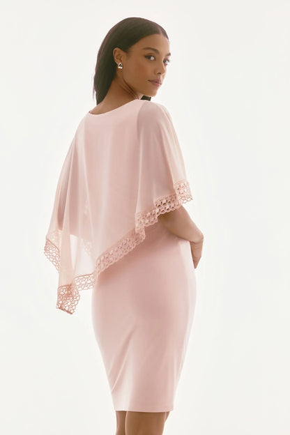 Joseph Ribkoff Lace Trim Chiffon Overlay Sheath Dress 251773