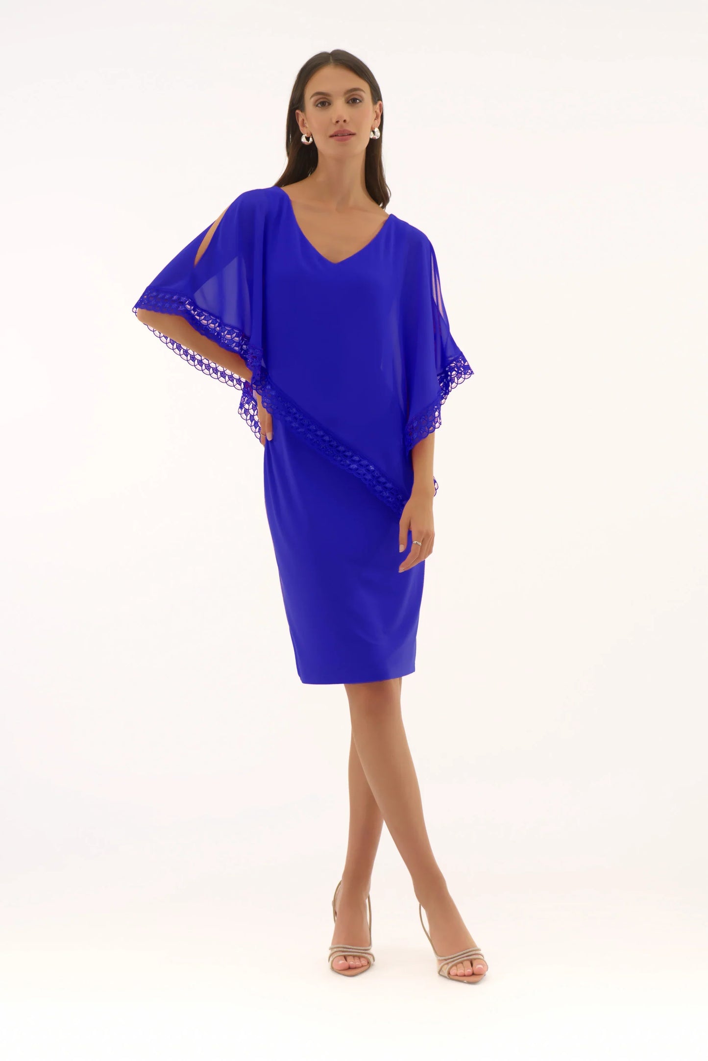 Joseph Ribkoff Lace Trim Chiffon Overlay Sheath Dress 251773