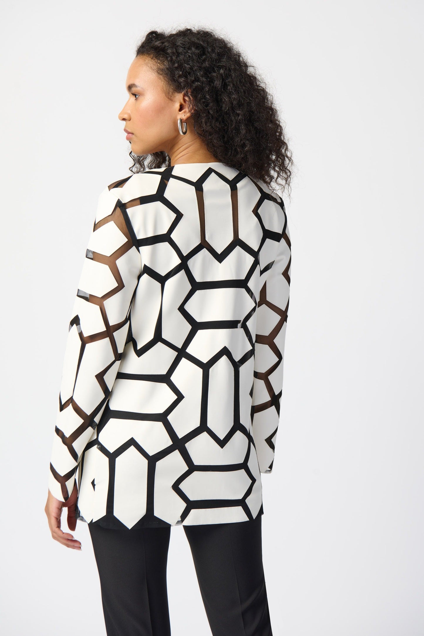 Joseph Ribkoff Faux Leather Geometric Laser Cutout Long Sleeve Jacket 241905