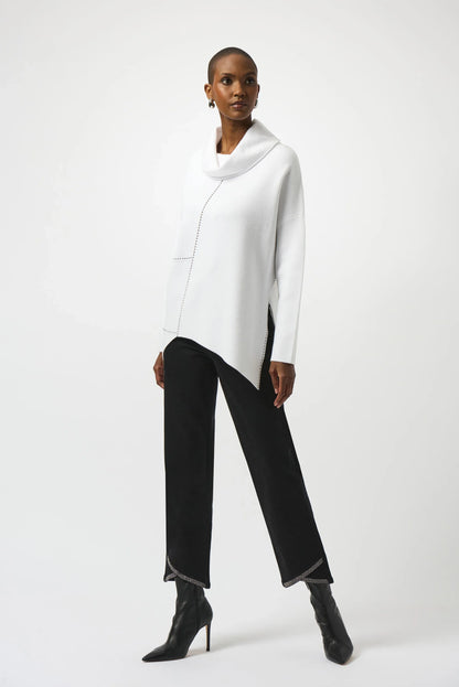 Joseph Ribkoff Cowl Neck Embellished Asymmetric Sweater Top 253913