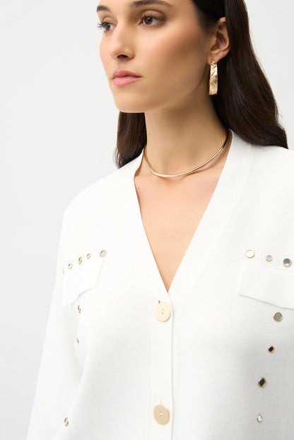 Joseph Ribkoff Vanilla Mirrored Grommet Accent Crop Cardigan 261918