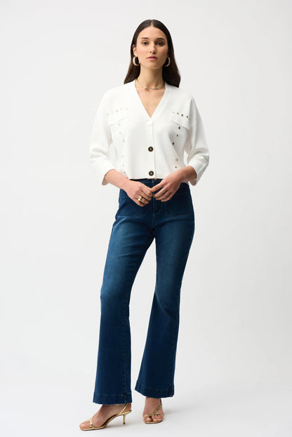 Joseph Ribkoff Vanilla Mirrored Grommet Accent Crop Cardigan 261918