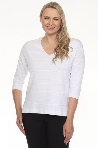 Joseph Ribkoff Textured Stripe V-Neck 3/4 Sleeve Knit Top 251923