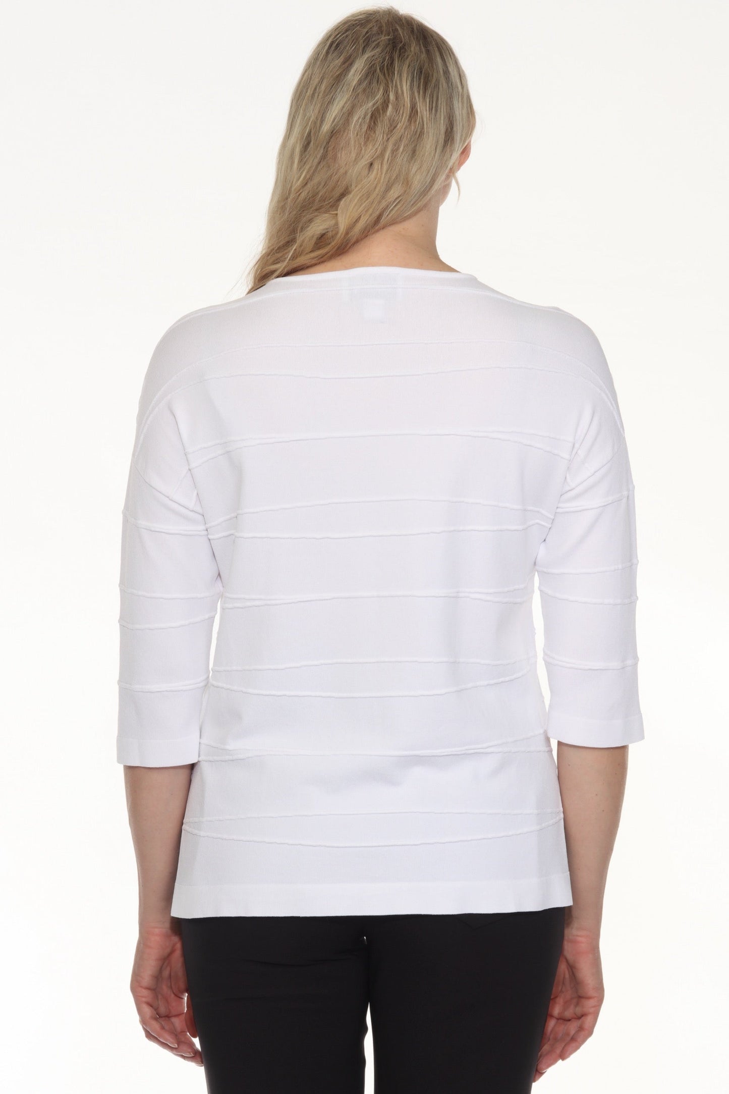 Joseph Ribkoff Textured Stripe V-Neck 3/4 Sleeve Knit Top 251923