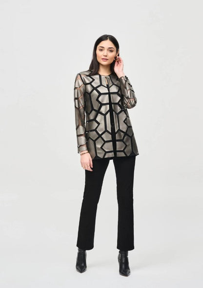 Joseph Ribkoff Faux Leather Geometric Laser Cutout Long Sleeve Jacket 241905