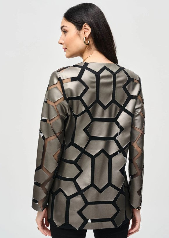 Joseph Ribkoff Faux Leather Geometric Laser Cutout Long Sleeve Jacket 241905