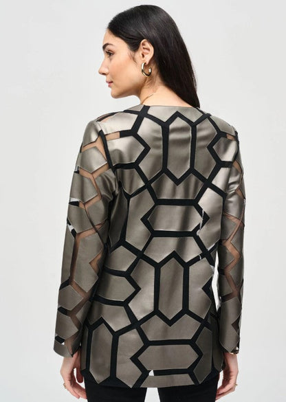 Joseph Ribkoff Faux Leather Geometric Laser Cutout Long Sleeve Jacket 241905