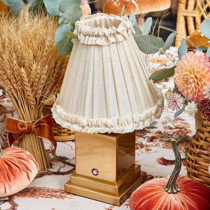 Square Rechargeable Lamp with Cream Frilled Silk Shade (18cm)