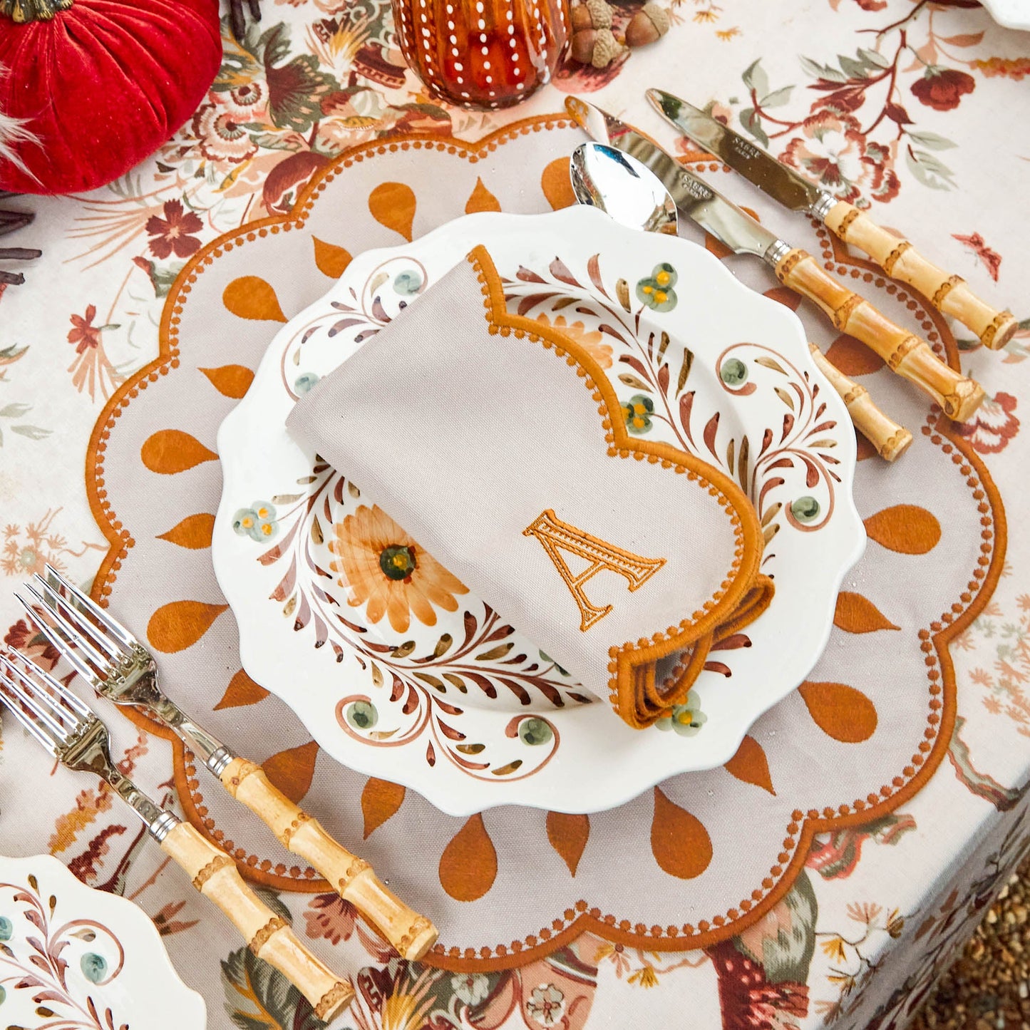 Taupe & Mustard Bettina Placemats & Napkins (Set of 4)