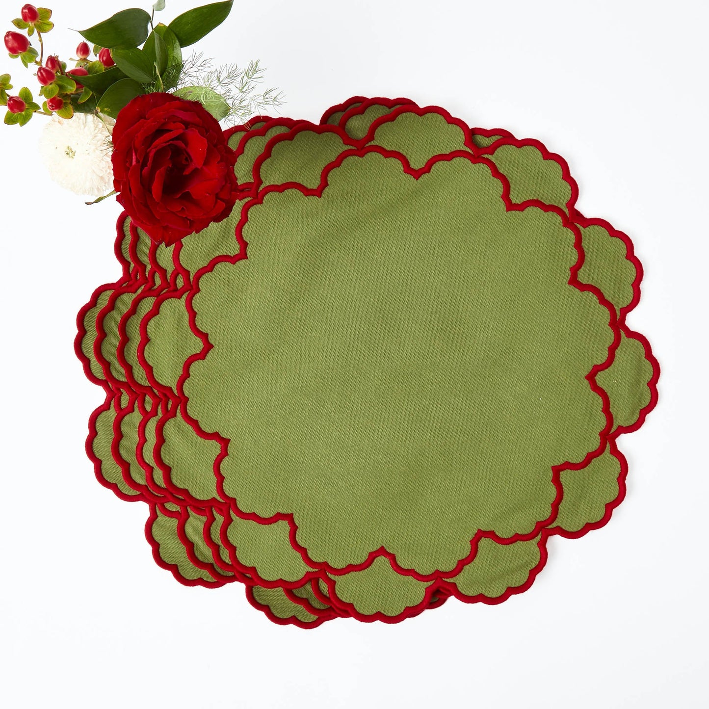 Green & Red Lily Placemats & Napkins (Set of 4)