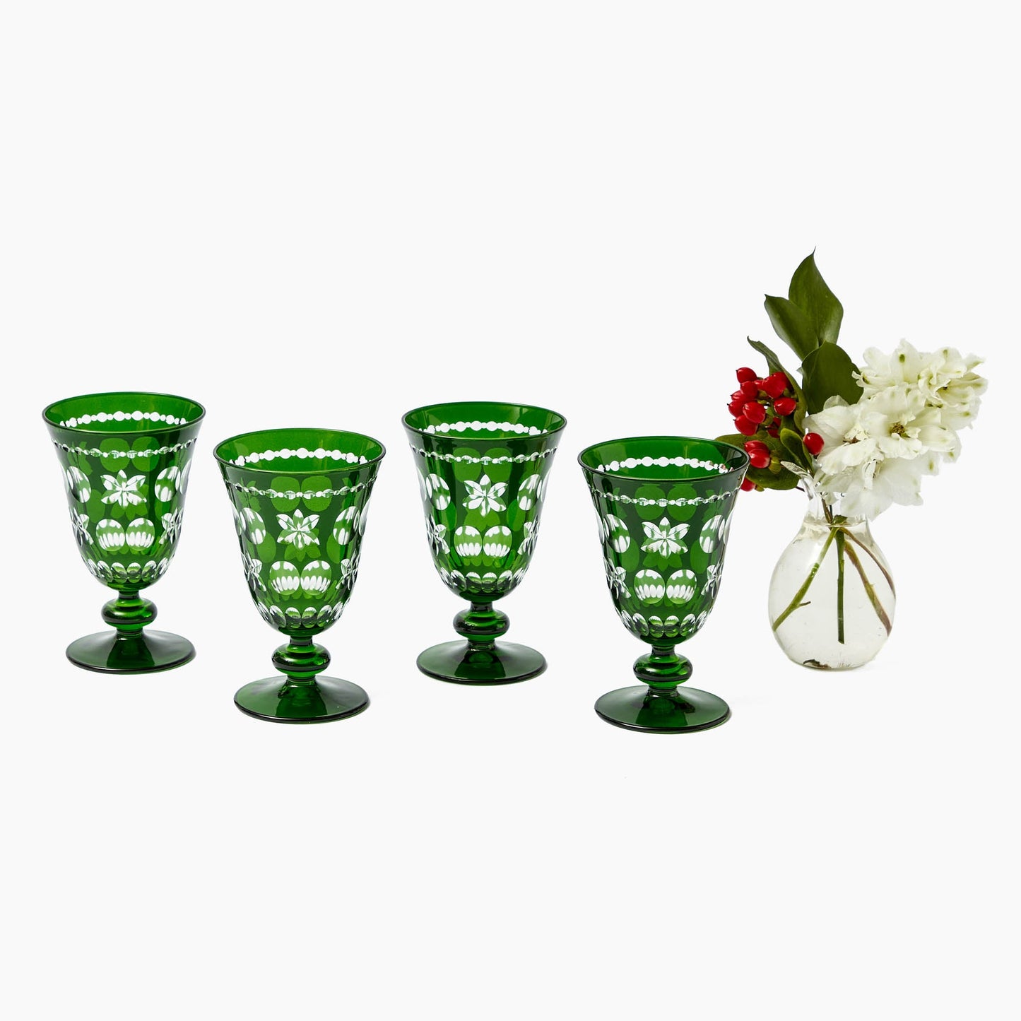 Emerald Anita Engraved Glassware (Set of 8)