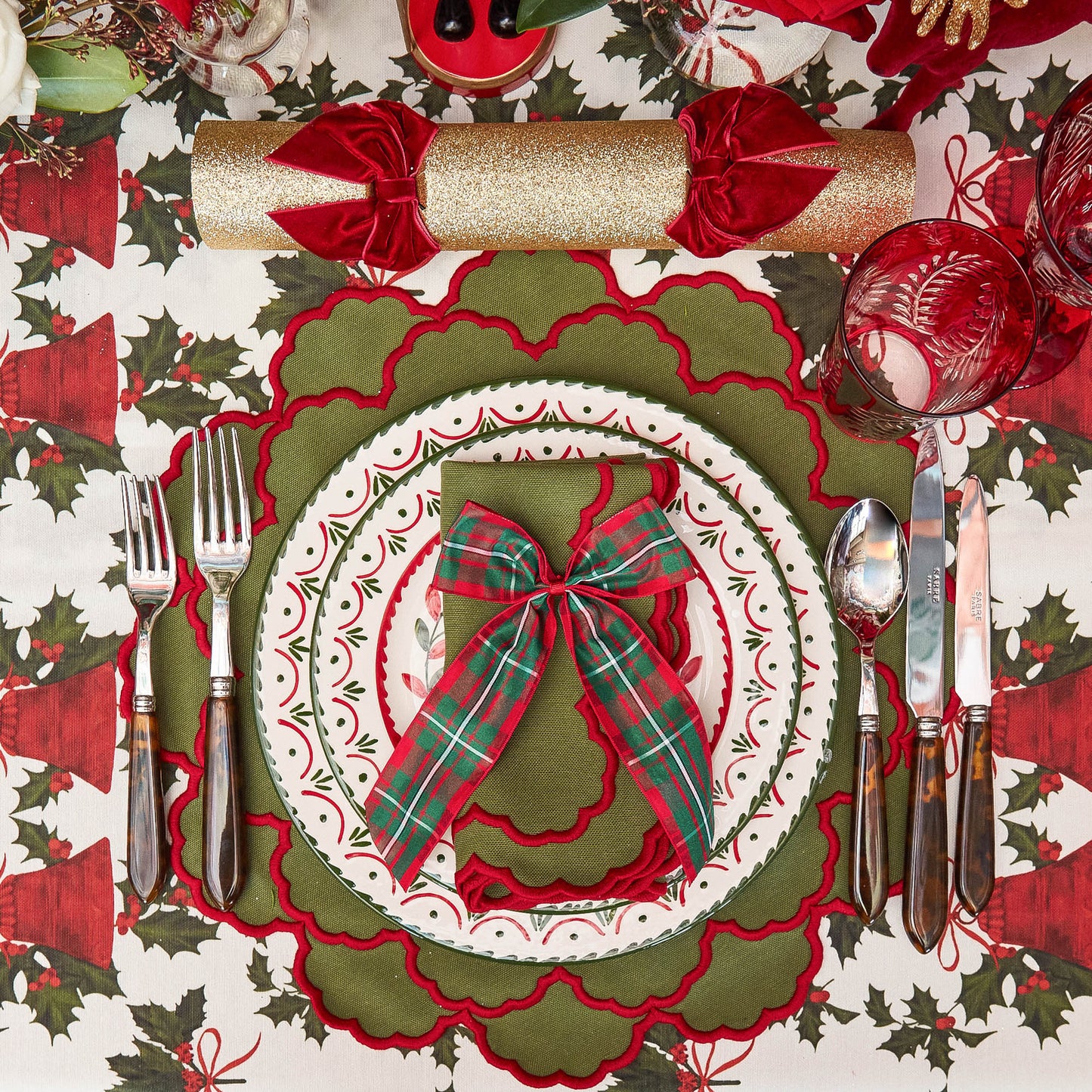 Large Red & Green Tartan Napkin Bows (Pair)
