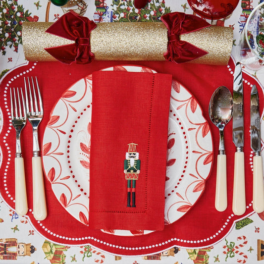 Red Eloise Linen Placemats & Nutcracker Napkins (Set of 4)
