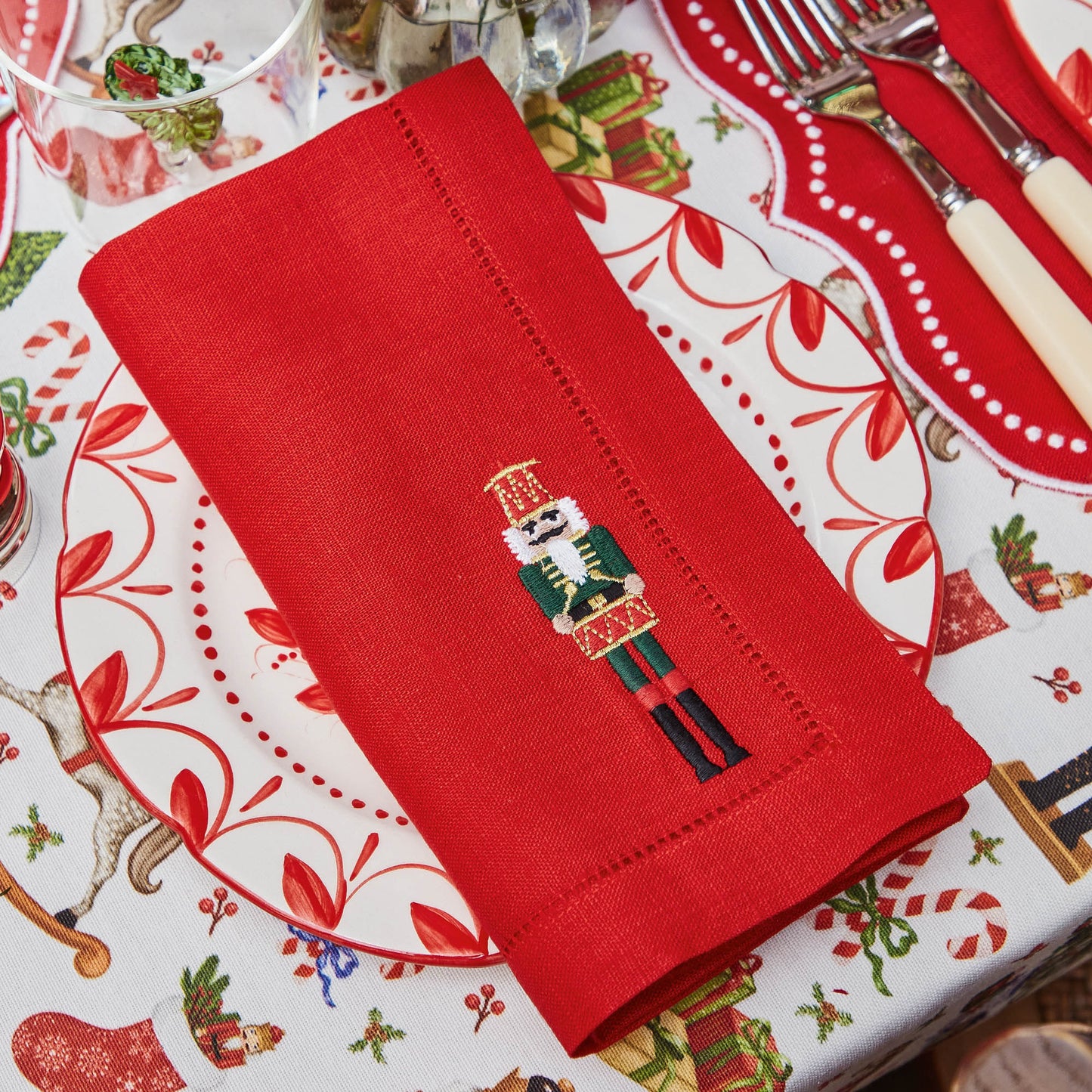 Red Eloise Linen Placemats & Nutcracker Napkins (Set of 4)