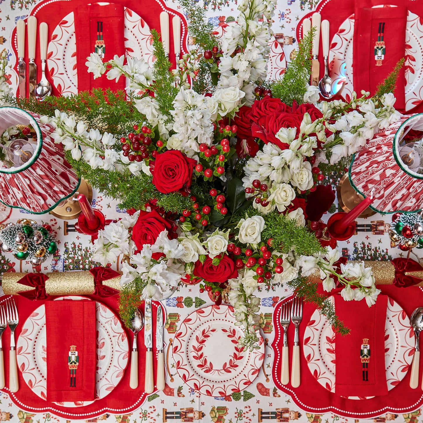 Red Eloise Linen Placemats & Nutcracker Napkins (Set of 4)