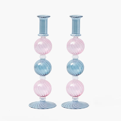 Camille Pink & Blue Candle Holder (Pair)